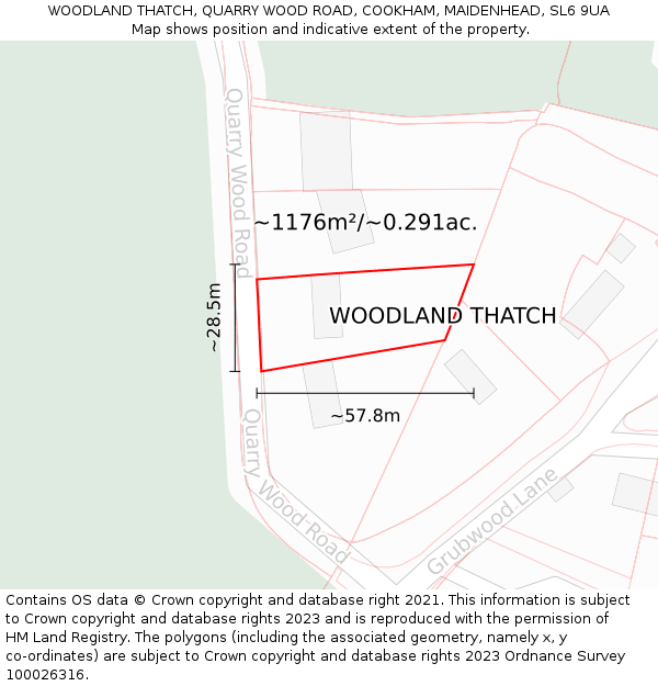 WOODLAND THATCH, QUARRY WOOD ROAD, COOKHAM, MAIDENHEAD, SL6 9UA: Plot and title map