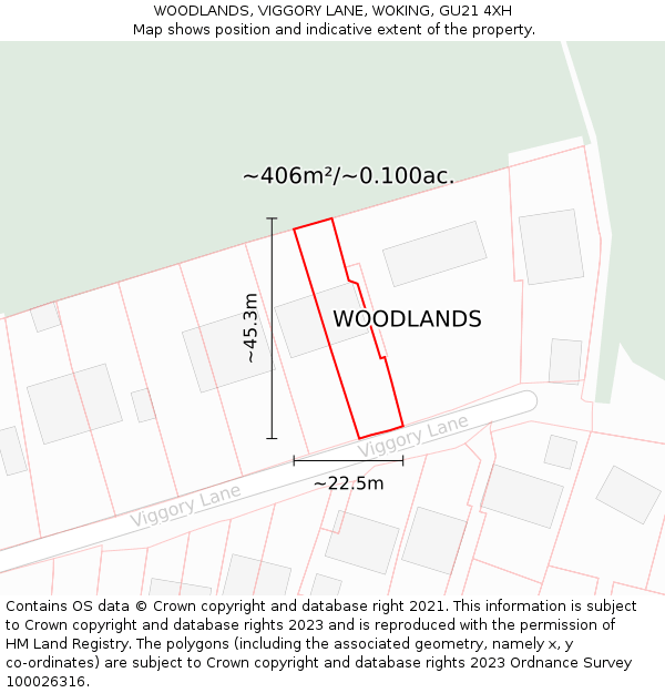 WOODLANDS, VIGGORY LANE, WOKING, GU21 4XH: Plot and title map