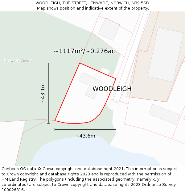 WOODLEIGH, THE STREET, LENWADE, NORWICH, NR9 5SD: Plot and title map