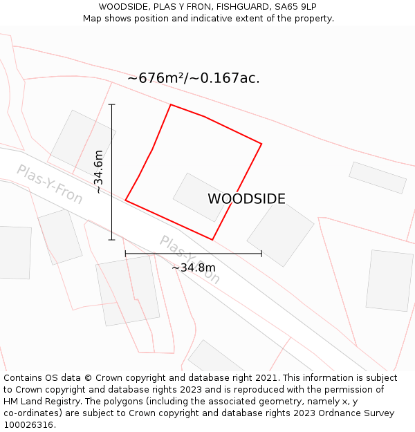 WOODSIDE, PLAS Y FRON, FISHGUARD, SA65 9LP: Plot and title map