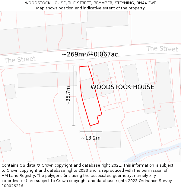 WOODSTOCK HOUSE, THE STREET, BRAMBER, STEYNING, BN44 3WE: Plot and title map