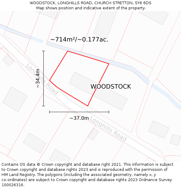 WOODSTOCK, LONGHILLS ROAD, CHURCH STRETTON, SY6 6DS: Plot and title map