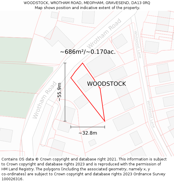 WOODSTOCK, WROTHAM ROAD, MEOPHAM, GRAVESEND, DA13 0RQ: Plot and title map