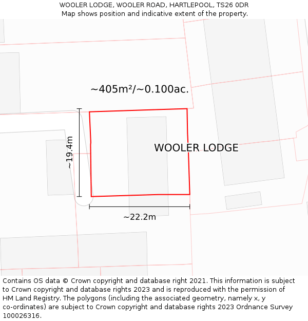 WOOLER LODGE, WOOLER ROAD, HARTLEPOOL, TS26 0DR: Plot and title map