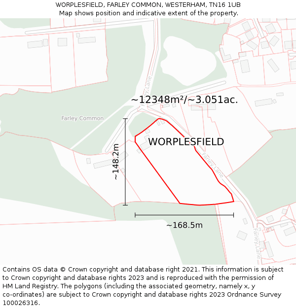WORPLESFIELD, FARLEY COMMON, WESTERHAM, TN16 1UB: Plot and title map