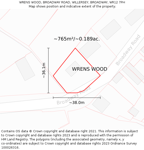 WRENS WOOD, BROADWAY ROAD, WILLERSEY, BROADWAY, WR12 7PH: Plot and title map
