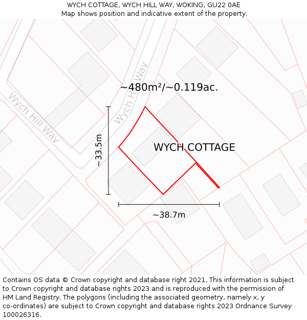 WYCH COTTAGE, WYCH HILL WAY, WOKING, GU22 0AE: Plot and title map