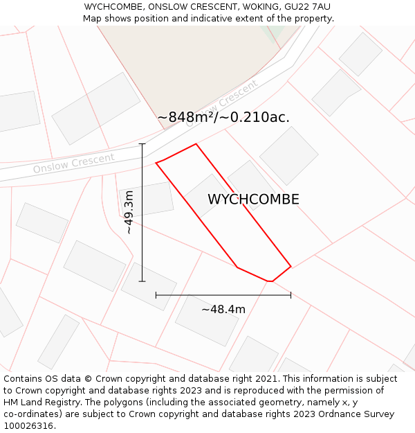 WYCHCOMBE, ONSLOW CRESCENT, WOKING, GU22 7AU: Plot and title map