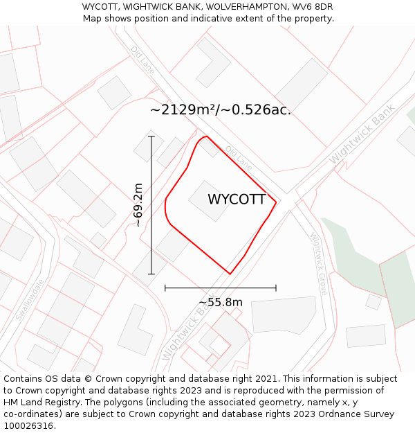 WYCOTT, WIGHTWICK BANK, WOLVERHAMPTON, WV6 8DR: Plot and title map