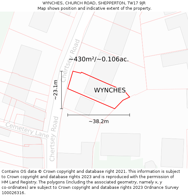 WYNCHES, CHURCH ROAD, SHEPPERTON, TW17 9JR: Plot and title map