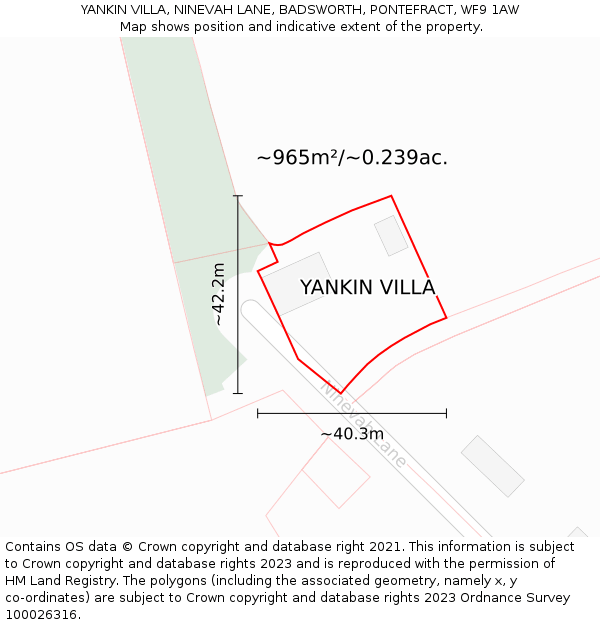 YANKIN VILLA, NINEVAH LANE, BADSWORTH, PONTEFRACT, WF9 1AW: Plot and title map