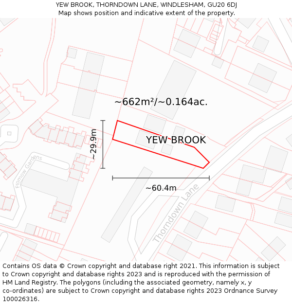 YEW BROOK, THORNDOWN LANE, WINDLESHAM, GU20 6DJ: Plot and title map