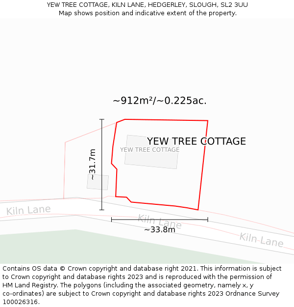 YEW TREE COTTAGE, KILN LANE, HEDGERLEY, SLOUGH, SL2 3UU: Plot and title map