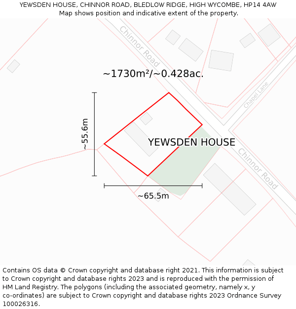 YEWSDEN HOUSE, CHINNOR ROAD, BLEDLOW RIDGE, HIGH WYCOMBE, HP14 4AW: Plot and title map