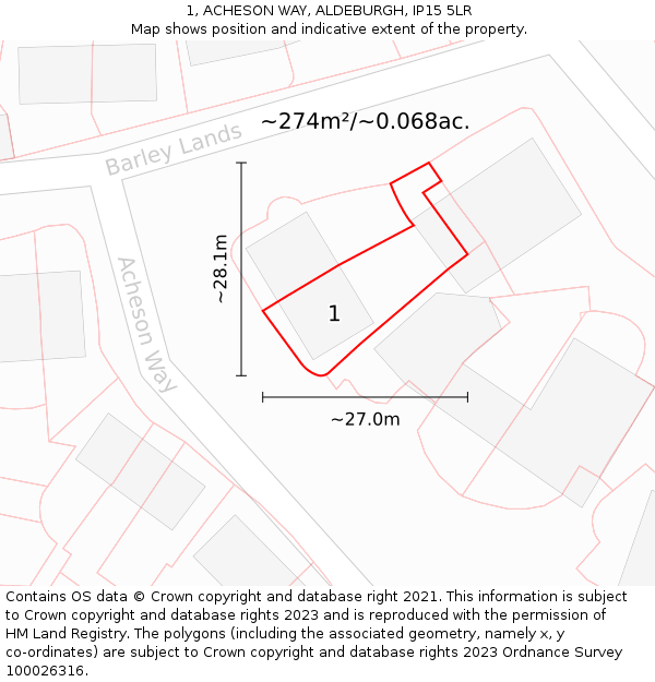 1, ACHESON WAY, ALDEBURGH, IP15 5LR: Plot and title map