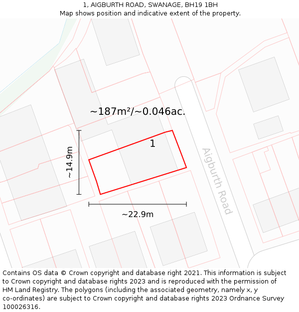 1, AIGBURTH ROAD, SWANAGE, BH19 1BH: Plot and title map