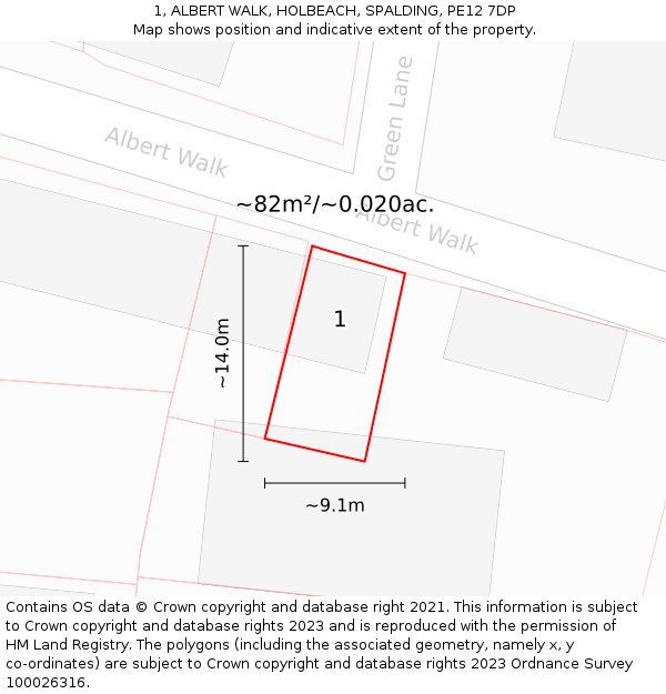 1, ALBERT WALK, HOLBEACH, SPALDING, PE12 7DP: Plot and title map