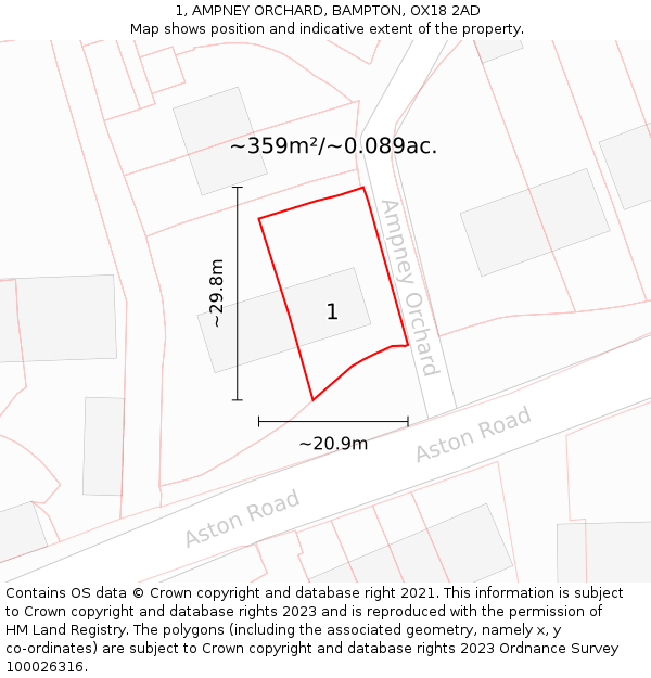 1, AMPNEY ORCHARD, BAMPTON, OX18 2AD: Plot and title map