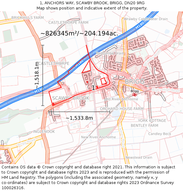1, ANCHORS WAY, SCAWBY BROOK, BRIGG, DN20 9RG: Plot and title map