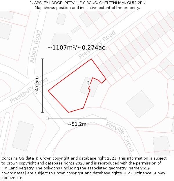 1, APSLEY LODGE, PITTVILLE CIRCUS, CHELTENHAM, GL52 2PU: Plot and title map