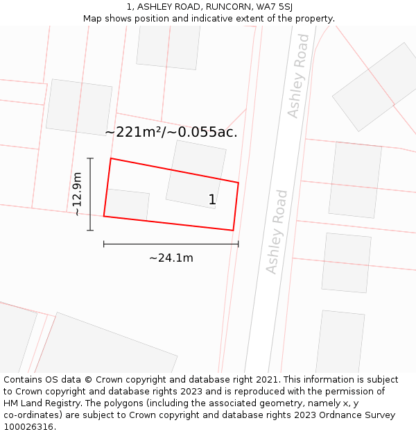 1, ASHLEY ROAD, RUNCORN, WA7 5SJ: Plot and title map