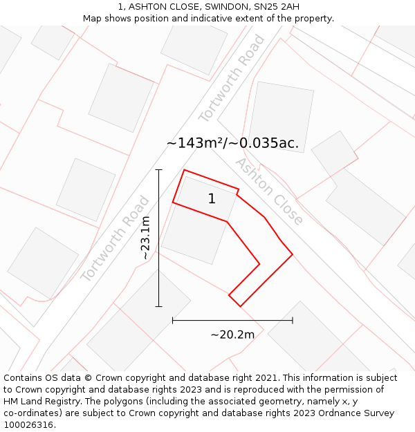 1, ASHTON CLOSE, SWINDON, SN25 2AH: Plot and title map