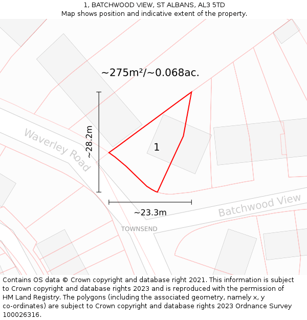 1, BATCHWOOD VIEW, ST ALBANS, AL3 5TD: Plot and title map