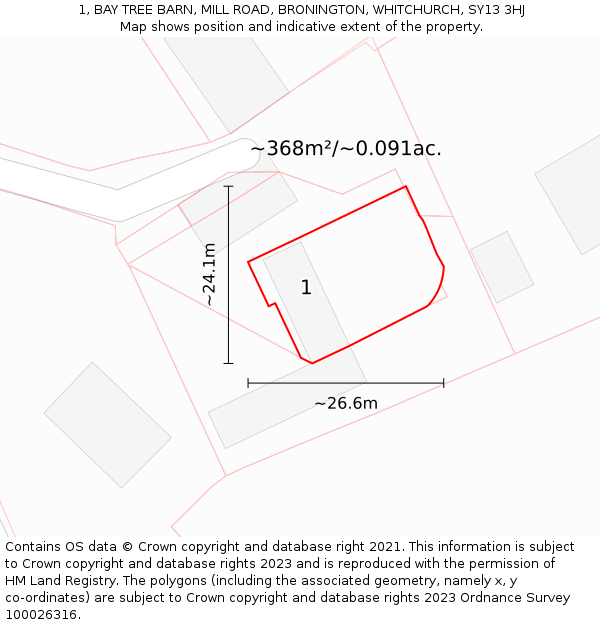 1, BAY TREE BARN, MILL ROAD, BRONINGTON, WHITCHURCH, SY13 3HJ: Plot and title map