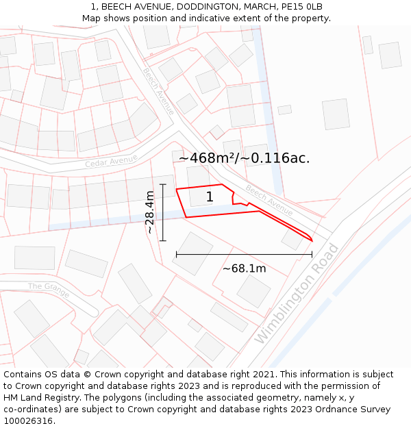 1, BEECH AVENUE, DODDINGTON, MARCH, PE15 0LB: Plot and title map