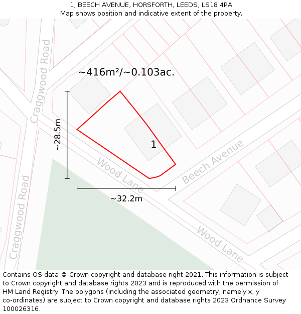 1, BEECH AVENUE, HORSFORTH, LEEDS, LS18 4PA: Plot and title map