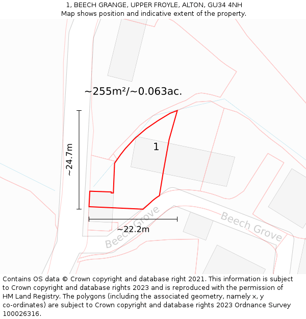 1, BEECH GRANGE, UPPER FROYLE, ALTON, GU34 4NH: Plot and title map