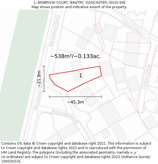 1, BINBROOK COURT, BAWTRY, DONCASTER, DN10 6XE: Plot and title map