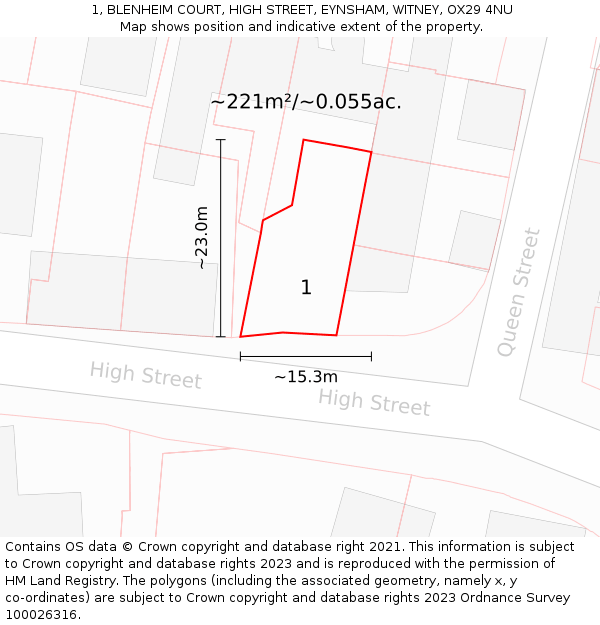 1, BLENHEIM COURT, HIGH STREET, EYNSHAM, WITNEY, OX29 4NU: Plot and title map