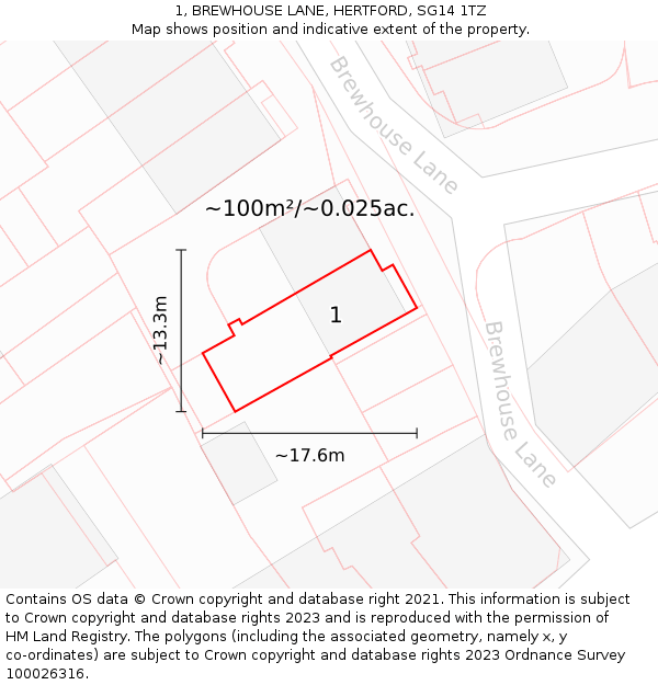 1, BREWHOUSE LANE, HERTFORD, SG14 1TZ: Plot and title map