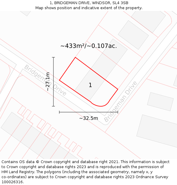 1, BRIDGEMAN DRIVE, WINDSOR, SL4 3SB: Plot and title map