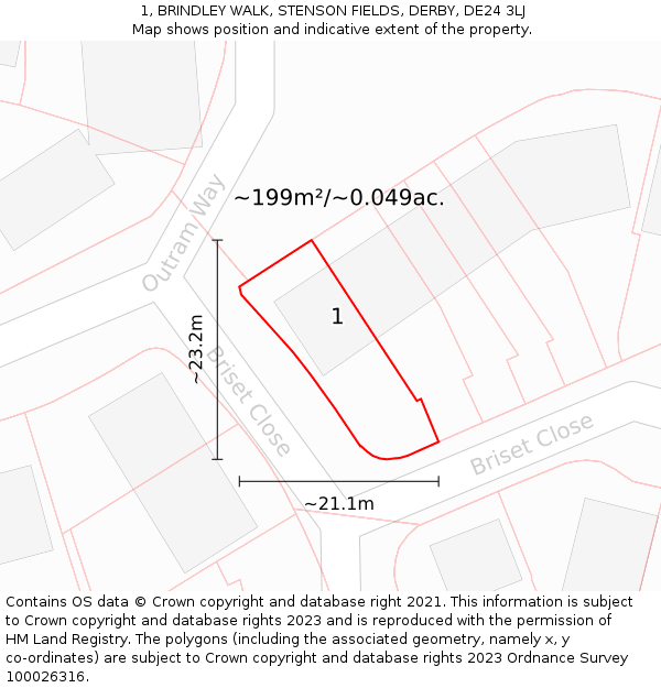 1, BRINDLEY WALK, STENSON FIELDS, DERBY, DE24 3LJ: Plot and title map