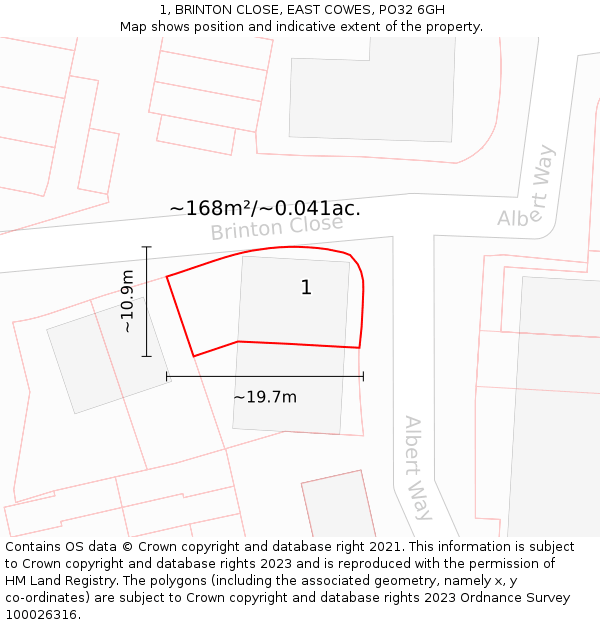 1, BRINTON CLOSE, EAST COWES, PO32 6GH: Plot and title map