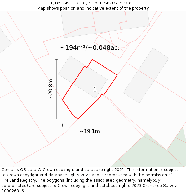 1, BYZANT COURT, SHAFTESBURY, SP7 8FH: Plot and title map