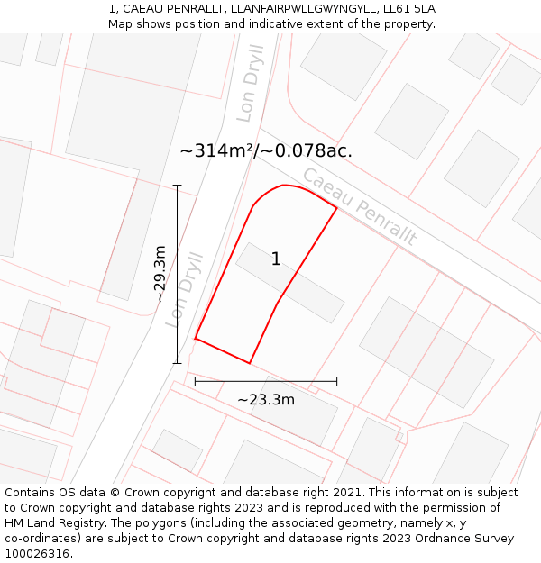 1, CAEAU PENRALLT, LLANFAIRPWLLGWYNGYLL, LL61 5LA: Plot and title map