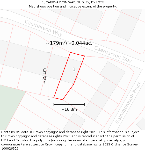 1, CAERNARVON WAY, DUDLEY, DY1 2TR: Plot and title map