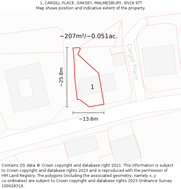 1, CARGILL PLACE, OAKSEY, MALMESBURY, SN16 9TT: Plot and title map