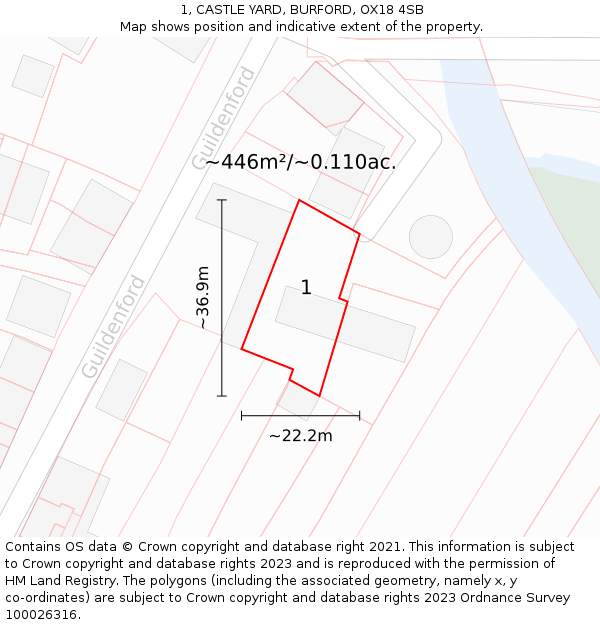 1, CASTLE YARD, BURFORD, OX18 4SB: Plot and title map