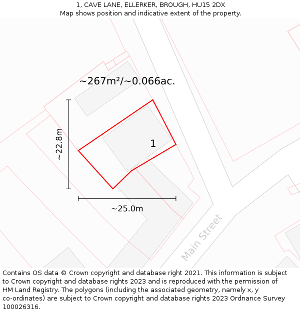 1, CAVE LANE, ELLERKER, BROUGH, HU15 2DX: Plot and title map