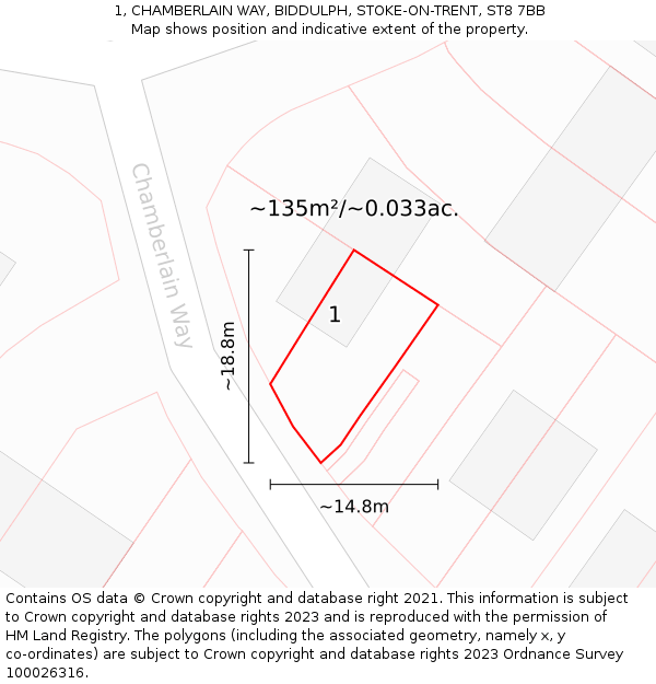 1, CHAMBERLAIN WAY, BIDDULPH, STOKE-ON-TRENT, ST8 7BB: Plot and title map