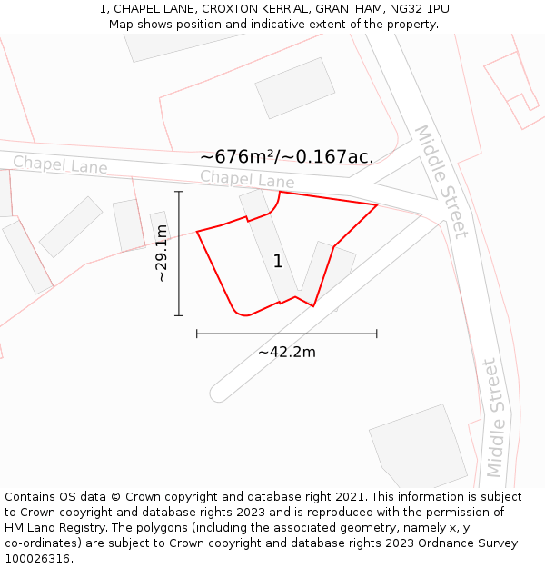 1, CHAPEL LANE, CROXTON KERRIAL, GRANTHAM, NG32 1PU: Plot and title map