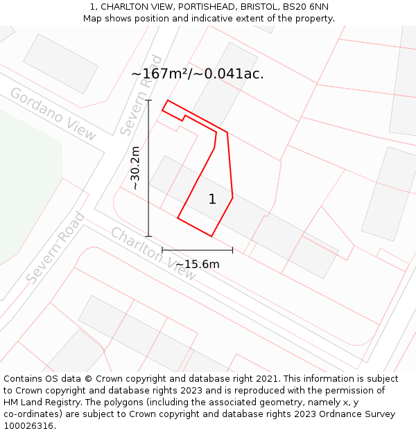 1, CHARLTON VIEW, PORTISHEAD, BRISTOL, BS20 6NN: Plot and title map