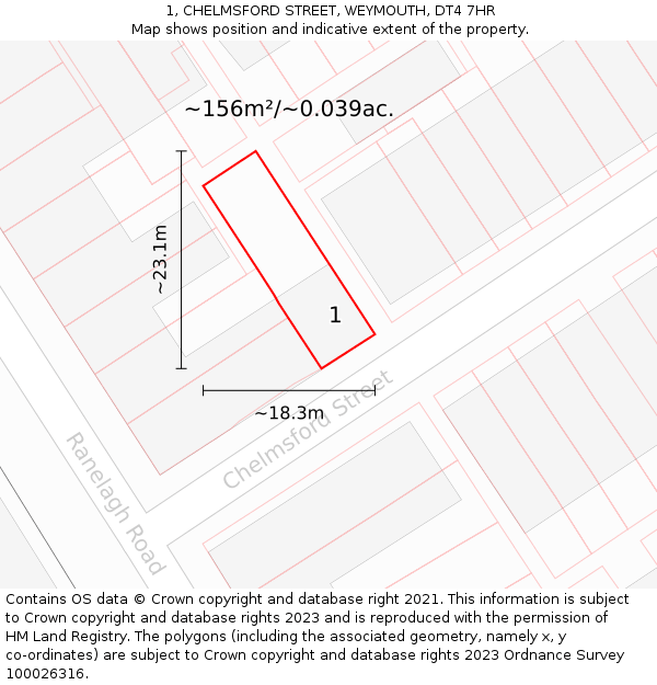 1, CHELMSFORD STREET, WEYMOUTH, DT4 7HR: Plot and title map