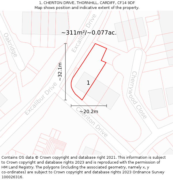 1, CHERITON DRIVE, THORNHILL, CARDIFF, CF14 9DF: Plot and title map