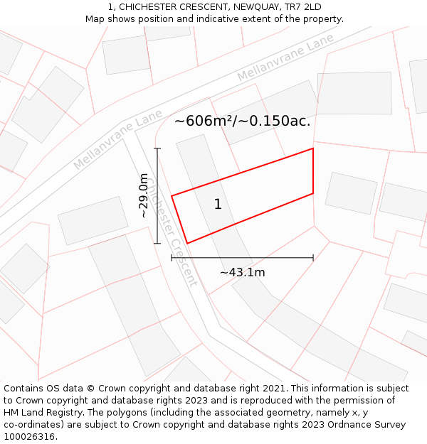 1, CHICHESTER CRESCENT, NEWQUAY, TR7 2LD: Plot and title map