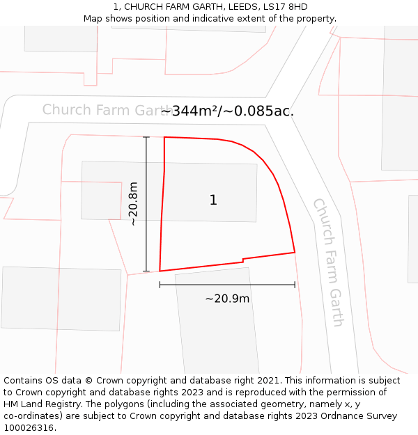 1, CHURCH FARM GARTH, LEEDS, LS17 8HD: Plot and title map